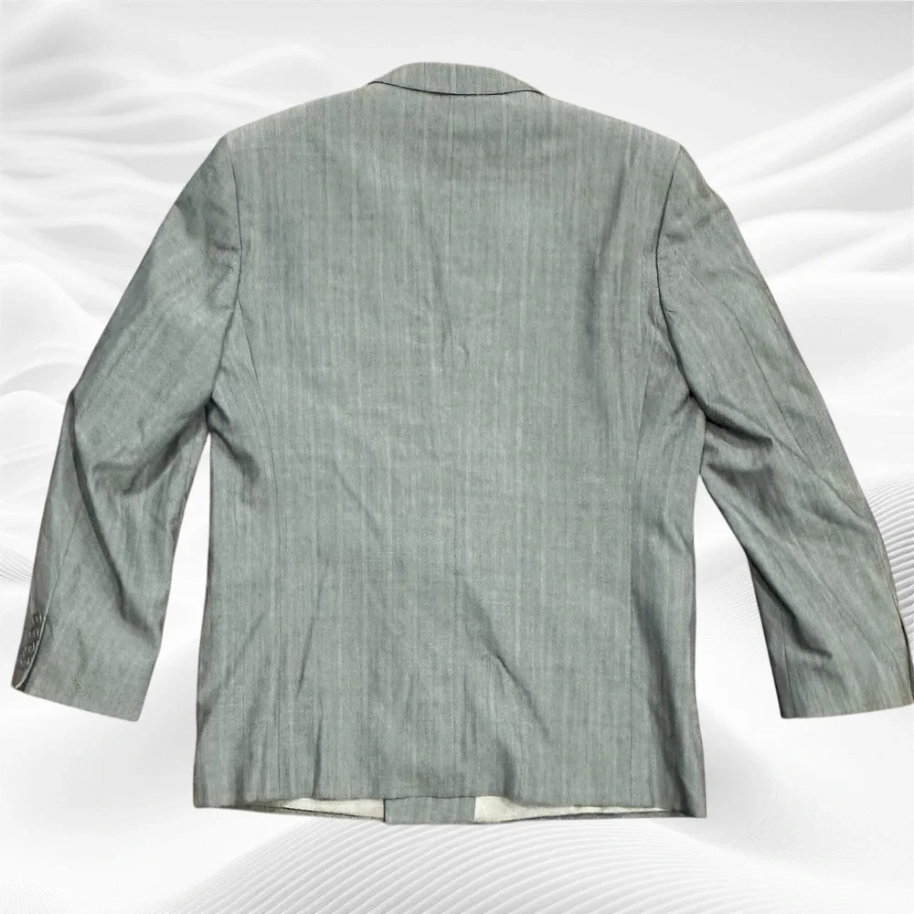 Yves Saint Laurent France Double Breasted Wool Blazer Stripe Peak Ventless 44R